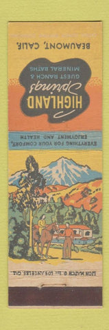 Matchbook Cover - Highland Springs Beaumont CA