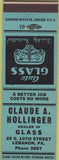Matchbook Cover - Hollinger Auto Glass Lebanon PA green