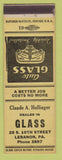 Matchbook Cover - Hollinger Auto Glass Lebanon PA yellow