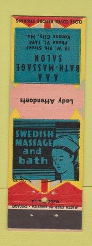Matchbook Cover - AAA Bath Massage Salon Kanass City MO Swedish