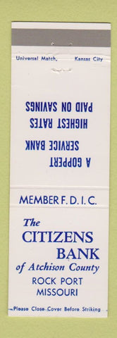 Matchbook Cover - Citizens Bank Rock Port MO
