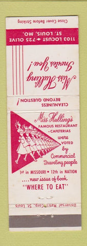 Matchbook Cover - Miss Hulling Restaurant ST Louis MO girlie