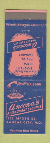 Matchbook Cover - Ancona's Restaurant Italian pizza Kansas City MO