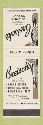 Matchbook Cover - Breisch's Restaurant Columbia MO