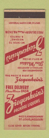Matchbook Cover - Ziegenhein's Liquors St Louis MO