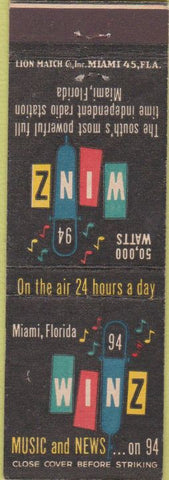 Matchbook Cover - WINZ Radio Miami FL Phillips 66 oil gas