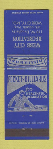 Matchbook Cover - Webb City Recreation Billiards MO Les Ulmer