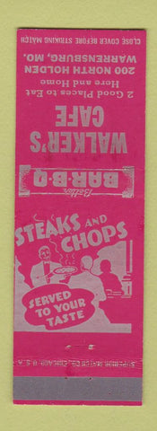 Matchbook Cover - Walker's Cafe Warrensburg MO