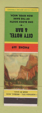 Matchbook Cover - City Hotel Bar Iron River MI low phone #