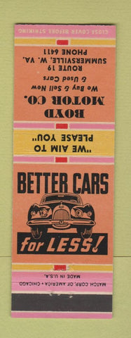 Matchbook Cover - Boyd Motors Cars Summersville WV