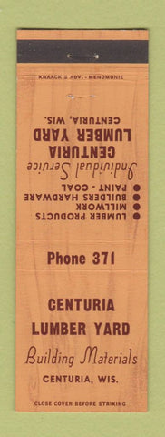 Matchbook Cover - Centuria Lumber Yard WI low phone #