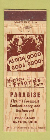 Matchbook Cover - Paradise Restaurant Elyria OH low phone #