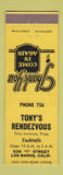 Matchbook Cover - Tony's Rendezvous Los Banos CA low phone #