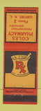 Matchbook Cover - Coles Pharmacy Drug Sanford NC low phone #