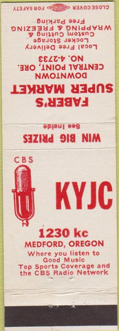 Matchbook Cover - KYJC radio Medford OR Faber's super markets Central Point
