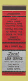 Matchbook Cover - Local Loan Service Ames IA low phone #