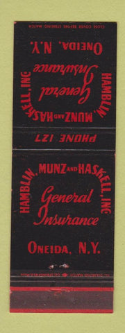 Matchbook Cover - Hamblin Munz Haskell Insurance Oneida NY low phone #