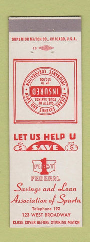 Matchbook Cover - 1st Federal Savings and Loan low phone # Sparta IL?