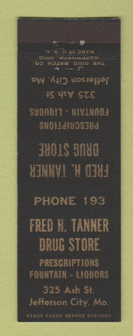 Matchbook Cover - Fred Tanner Drugs Jefferson City MO low phone #