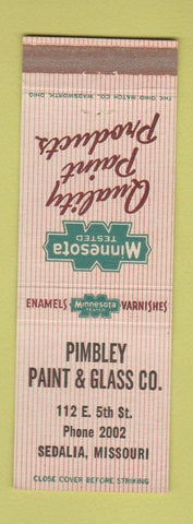 Matchbook Cover - Pimbley Paint Glass Sedalia MO low phone #