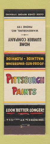 Matchbook Cover - Pittsburgh Paints Home Lumber Co Warrensburg MO low phone #