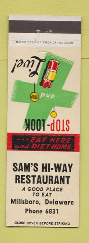 Matchbook Cover - Sam's Hi Way Restaurant Millsboro DE