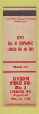 Matchbook Cover - Union Fire Company Lebanon PA low phone #