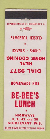 Matchbook Cover - Be Bee's Lunch Sturteveant WI