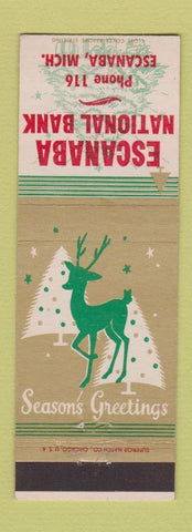 Matchbook Cover - Escanaba National Bank MI low phone # Christmas