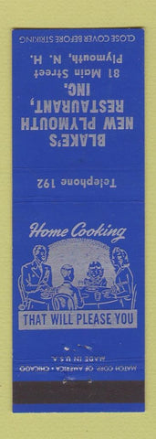 Matchbook Cover - Blake's New Plymouth Restaurant NY low phone #