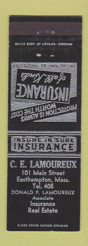 Matchbook Cover - CE Lamoureux Insurance Easthampton MA low phone #