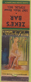 Matchbook Cover - Zeke's Bar Joplin MO pinup WORN