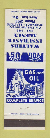 Matchbook Cover - Walters Insurance Agency Americus GA low phone # 1959