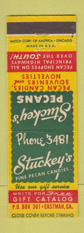 Matchbook Cover - Stuckey's Pecan Candy Eastman GA low phone #