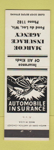 Matchbook Cover - Marcoe Insurance Agency Fond Du Lac WI low phone #