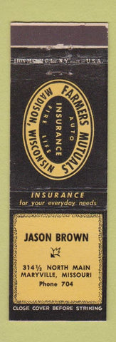 Matchbook Cover - Jason Brown Insurance Maryville MO low phone #
