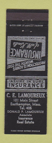 Matchbook Cover - CE Lamoureux Insurance Easthampton MA low phone