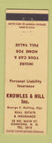 Matchbook Cover - Knowles & Hill Insurance Concord NH low phone #