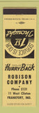 Matchbook Cover - Robison Company Frankfort IN low phone #