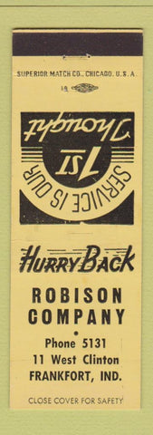 Matchbook Cover - Robison Company Frankfort IN low phone #