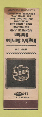 Matchbook Cover - Nagle's Richfield oil gas Betholine Parkville MD WORN STAINED
