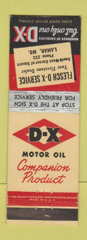 Matchbook Cover - DX oil gas Flesch Lamar MO low phone # Firestone Tires