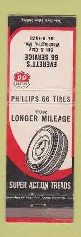 Matchbook Cover - Phillips 66 oil gas Everett's Washington MO tires