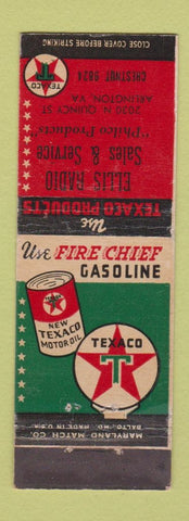 Matchbook Cover - Ellis Radio Sales Texaco oil gas Arlington VA Philco