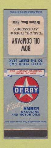 Matchbook Cover - Derby oil gas Broken Bow NE WEAR