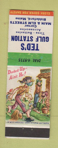 Matchbook Cover - Ted's Gulf oil gas Biddeford ME hillbilly WEAR