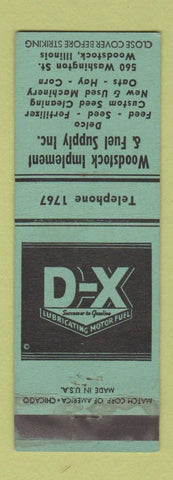 Matchbook Cover - DX Oil gas Woodstock IL Implement Tractors