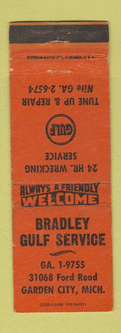 Matchbook Cover - Bradley Gulf oil gas Garden City MI WRON