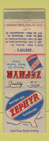 Matchbook Cover - Zephyr oil gas Doster's Decatur Monmouth Jacksonville IL WEAR