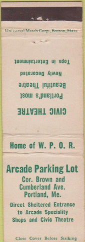 Matchbook Cover - Arcade Parking Lot Portland ME